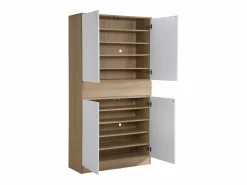 Vente-unique Mueble zapatero con 4 puertas y 1 cajón - Blanco y Natural - COVIANA