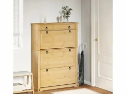 Outlet Mueble zapatero Corona madera maciza de pino 99x32x138 cm ES159669 Zapatero