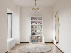 Online Vente-unique Mueble zapatero de 5 estantes y 2 puertas con luces LED en MDF - - DOLMINA Blanco