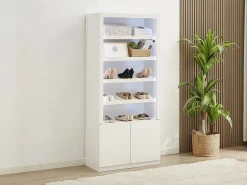 Online Vente-unique Mueble zapatero de 5 estantes y 2 puertas con luces LED en MDF - - DOLMINA Blanco