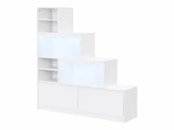 Vente-unique Mueble zapatero de 2 puertas y 6 compartimentos con luces LED en MDF - - LOVILA