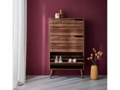 Online Sweeek Mueble zapatero de madera de nogal con 3 puertas nogal Marru00f3n