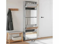Mueble zapatero y espejo 5 niveles hormigón 63x17x169,5 cm ES309503