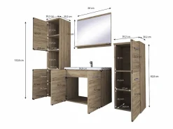 New Muebles de baño, conjunto colgante con lavabo, espejo y 2 columnas, cuerpo matera frentes castaño mate Conjunto De Baño