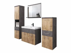 Muebles de baño modernos, conjunto suspendido con lavabo, espejo y columnas, matera / castaño mate Conjunto De Baño