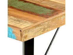 Discount Muebles de bar 9 pzas madera maciza reciclada cuero real lona Mesa Alta
