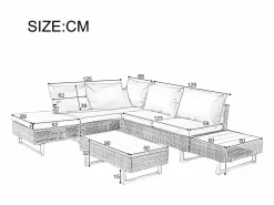 Muebles de jardín modulares de ratán PE - aptos para 4 o 5 personas - mesa de centro de tablones de plástico - Taupe Salones De Jardín