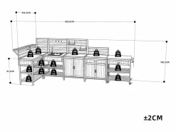 Muebles de jardín móviles - 403,8 x 134,4 x 148,5 cm - con fregadero + grifo + cajones + puertas - madera - natural Armario De Jardín