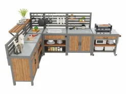 Muebles de jardín móviles - 403,8 x 134,4 x 148,5 cm - con fregadero + grifo + cajones + puertas - madera - natural Armario De Jardín