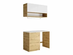 New Vente-unique Muebles de lavandería para lavadora - L122 cm - Blanco y natural claro - NATAJI Color natural claro / Blanco