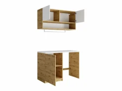 New Vente-unique Muebles de lavandería para lavadora - L122 cm - Blanco y natural claro - NATAJI Color natural claro / Blanco