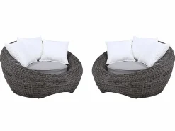 Discount MYLIA Muebles de salón para jardín de resina trenzada : sofá, 2 sillones y mesa de centro - WHITEHEAVEN Gris