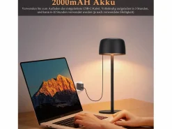 Clearance NETTLIFE - Lámpara de mesa LED inalámbrica (2 unidades), atenuación continua y batería Negro