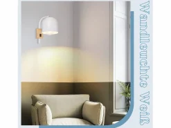 NETTLIFE Aplique de madera con interruptor - Foco de pared de 1 llama E27 Lámpara de pasillo blanca 330°, Sin bombilla