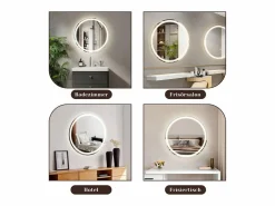 New Espejo de baño con luz LED - Redondo 50 cm LED, mural, interruptor táctil, antineblina, IP44, ajustable 3000K-6500K Accesorios De Cuarto De Baño|Espejo De Cuarto De Baño