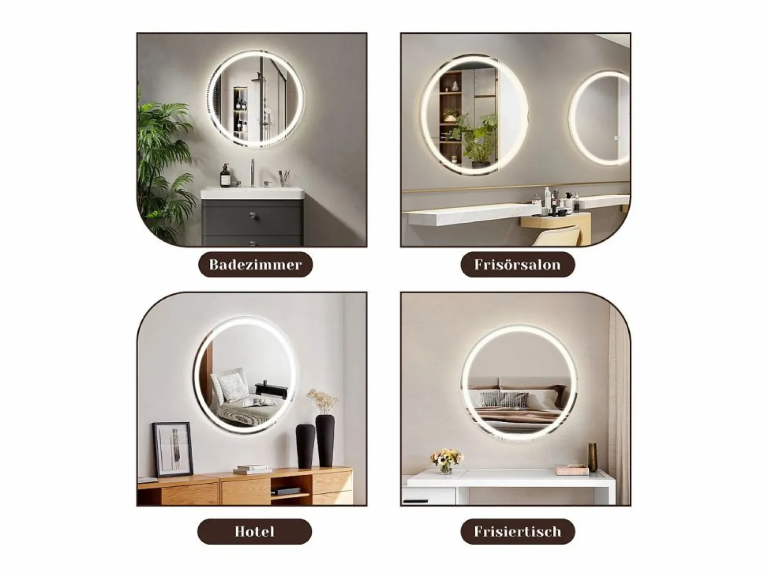 New Espejo de baño con luz LED - Redondo 50 cm LED, mural, interruptor táctil, antineblina, IP44, ajustable 3000K-6500K Accesorios De Cuarto De Baño|Espejo De Cuarto De Baño