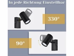 NETTLIFE Foco de pared 1 llama negra - Lámpara de pared con interruptor metálico GU10 Lámpara de pasillo orientable 350° MAX. 40W