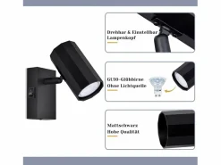 NETTLIFE Foco de pared 1 llama negra - Lámpara de pared con interruptor metálico GU10 Lámpara de pasillo orientable 350° MAX. 40W