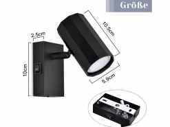 NETTLIFE Foco de pared 1 llama negra - Lámpara de pared con interruptor metálico GU10 Lámpara de pasillo orientable 350° MAX. 40W