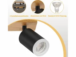 Online NETTLIFE Foco de techo Focos de techo s GU10 Foco de pared de madera giratorio 350° Negro