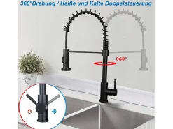 NETTLIFE Grifo de cocina con ducha extraíble Mezclador de cocina Grifo giratorio Mezclador de fregadero de alta presión con 2 tipos de chorros,