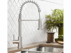Outlet NETTLIFE Grifo de cocina con ducha extraíble Mezclador de cocina Grifo giratorio de pico alto Mezclador de fregadero de alta presión con 2 tipos de chorros, níquel Plateado