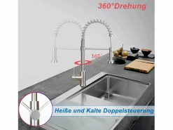Outlet NETTLIFE Grifo de cocina con ducha extraíble Mezclador de cocina Grifo giratorio de pico alto Mezclador de fregadero de alta presión con 2 tipos de chorros, níquel Plateado