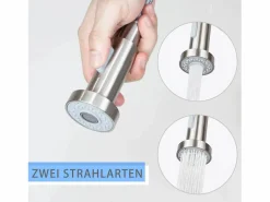 Outlet NETTLIFE Grifo de cocina con ducha extraíble Mezclador de cocina Grifo giratorio de pico alto Mezclador de fregadero de alta presión con 2 tipos de chorros, níquel Plateado