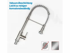 Outlet NETTLIFE Grifo de cocina con ducha extraíble Mezclador de cocina Grifo giratorio de pico alto Mezclador de fregadero de alta presión con 2 tipos de chorros, níquel Plateado