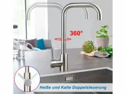 Discount Grifo de cocina mezclador de acero inoxidable con mango único, de alta presión, grifo de cocina giratorio 360 °, níquel. Grifo De Cocina