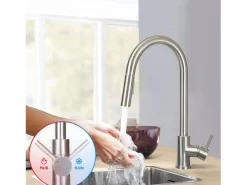 Hot NETTLIFE Grifo de cocina con ducha de mano extensible, alta presión, acero inoxidable de doble chorro y giratorio 360 °, níquel Plateado