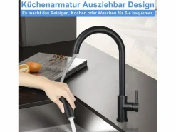 Online NETTLIFE Grifo de cocina con ducha de mano extensible, alta presión, acero inoxidable de doble chorro y giratorio 360 °, Negro