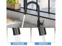 Online NETTLIFE Grifo de cocina con ducha de mano extensible, alta presión, acero inoxidable de doble chorro y giratorio 360 °, Negro