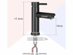 Outlet NETTLIFE Grifo de fregadero Grifo de agua caliente / fría Grifo de alta presión de acero inoxidable Negro