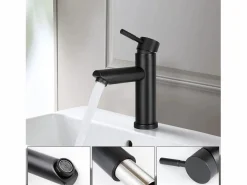 Outlet NETTLIFE Grifo de fregadero Grifo de agua caliente / fría Grifo de alta presión de acero inoxidable Negro