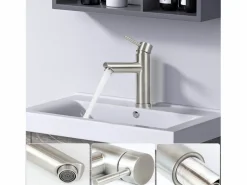 Outlet NETTLIFE Grifo de fregadero Grifo de agua caliente / fría Grifo de alta presión de acero inoxidable Plateado