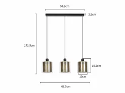 NETTLIFE Lámpara colgante de metal dorado negro E14 Diam.171,5 cm vidrio industrial vintage 3 lámparas para salón, oficina, comedor