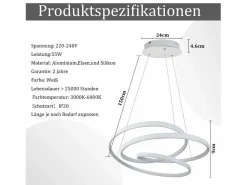 Best Lámpara Colgante LED Diam.50CM 55W Mesa de de Hierro Lámpara de Mesa de Moderna Regulable con Control Remoto para Dormitorio Lámpara Suspendida