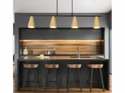 NETTLIFE Lámpara colgante para mesa de comedor, colgante de oro: colgante moderno GU10, 4 llamas, metal negro industrial.