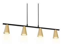 NETTLIFE Lámpara colgante para mesa de comedor, colgante de oro: colgante moderno GU10, 4 llamas, metal negro industrial.