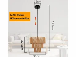 NETTLIFE Lámpara colgante para mesa de comedor, lámpara colgante para salón, lámpara colgante de ratán bohemia, Ø35 cm, 1 bombilla