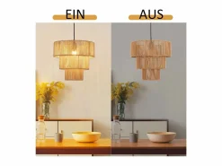 NETTLIFE Lámpara colgante para mesa de comedor, lámpara colgante para salón, lámpara colgante de ratán bohemia, Ø35 cm, 1 bombilla
