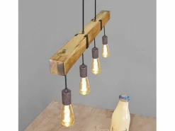 NETTLIFE Lámpara colgante 4 bombillas E27 Diam.80cm retro con viga de madera Vintage para comedor cocina máx.25W