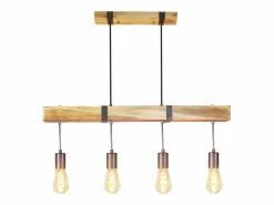 NETTLIFE Lámpara colgante 4 bombillas E27 Diam.80cm retro con viga de madera Vintage para comedor cocina máx.25W