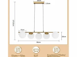 Clearance Lámpara colgante cristal dorado diámetro 90 cm E27 moderna 150 cm altura regulable vintage para salón barra de bar I sin bombilla Lámpara Suspendida