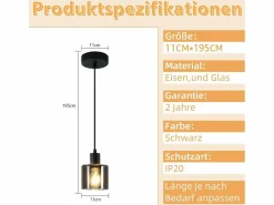 NETTLIFE Lámpara Colgante de Hierro Diam.11cm E27 Max.40w Vintage 1 Bombilla Lámpara de Lámpara Colgante Industrial Retro para Sala de Estar