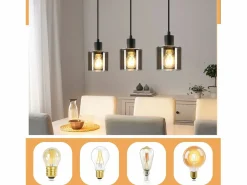 Outlet Lámpara Colgante Vidrio Diam.68 cm E27 Vintage 3 Bombillas Lámpara de Lámpara Industrial Retro para Sala de Estar Hotel Oficina Lámpara Suspendida
