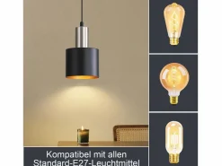 NETTLIFE Lámpara colgante para mesa de comedor, lámpara colgante E27 negra, lámpara colgante retro para mesita de noche, altura ajustable