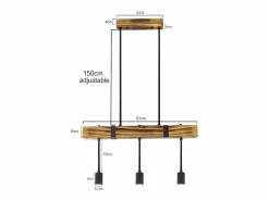 Hot NETTLIFE Lámpara colgante Comedor Mesa de comedor Madera vintage E27 Lámpara colgante 61 CM Industrial Marru00f3n