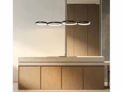 NETTLIFE Lámpara colgante LED en aluminio Diam.150 cm 54W Lámpara moderna Diseño 4 anillos Lámpara de mesa de regulable con suspensión